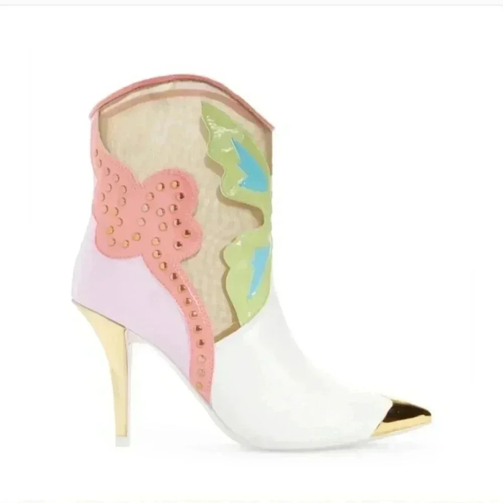 Jeffrey Campbell Boots Butterfly Studded Mesh Leather Nevertheless Western 7.5